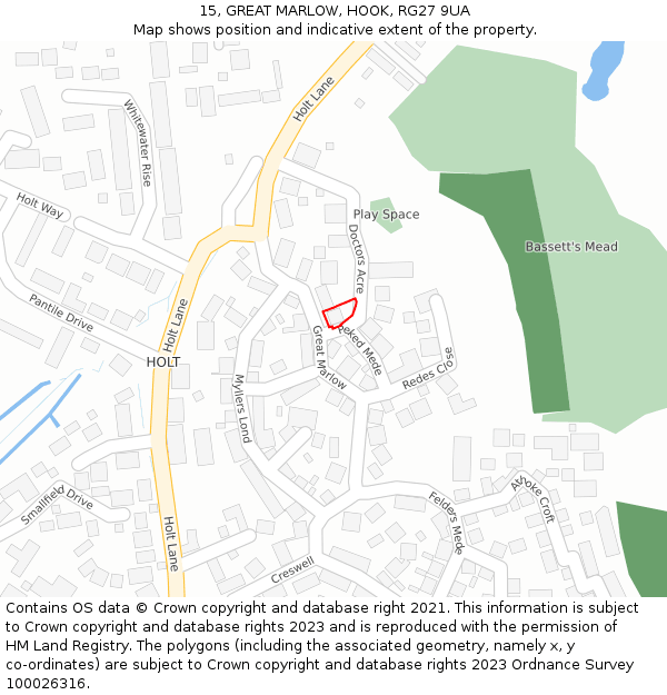 15, GREAT MARLOW, HOOK, RG27 9UA: Location map and indicative extent of plot