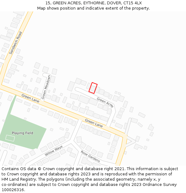 15, GREEN ACRES, EYTHORNE, DOVER, CT15 4LX: Location map and indicative extent of plot