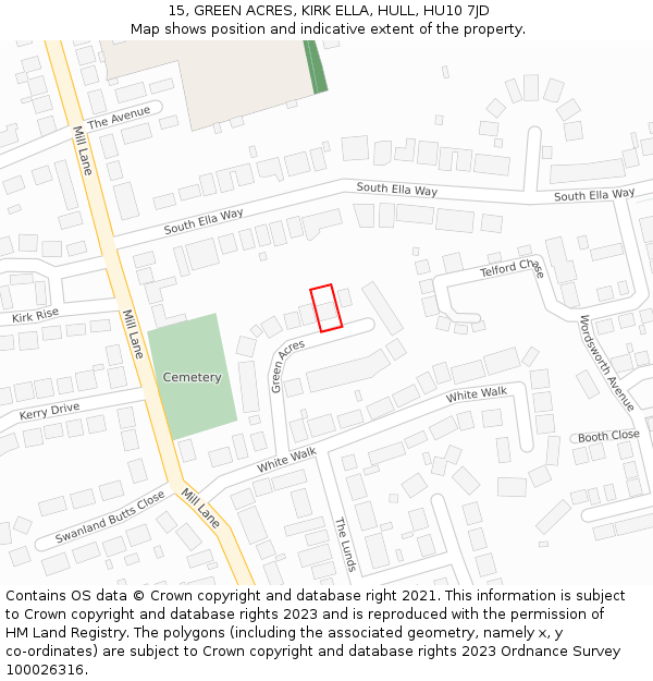 15, GREEN ACRES, KIRK ELLA, HULL, HU10 7JD: Location map and indicative extent of plot