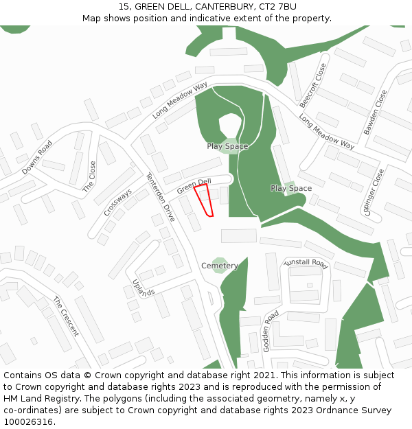 15, GREEN DELL, CANTERBURY, CT2 7BU: Location map and indicative extent of plot