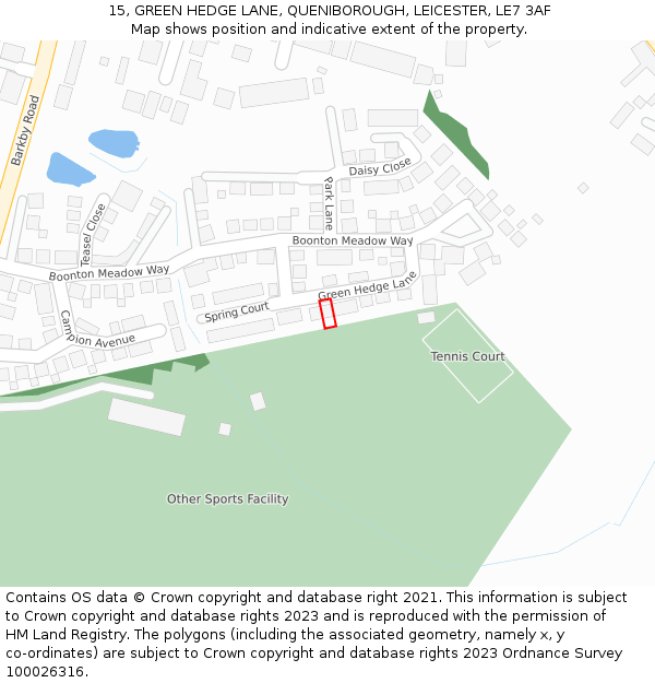 15, GREEN HEDGE LANE, QUENIBOROUGH, LEICESTER, LE7 3AF: Location map and indicative extent of plot