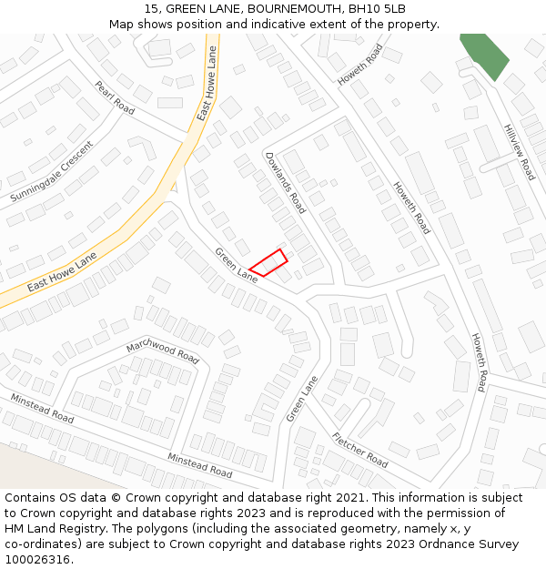 15, GREEN LANE, BOURNEMOUTH, BH10 5LB: Location map and indicative extent of plot