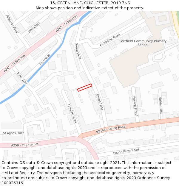 15, GREEN LANE, CHICHESTER, PO19 7NS: Location map and indicative extent of plot