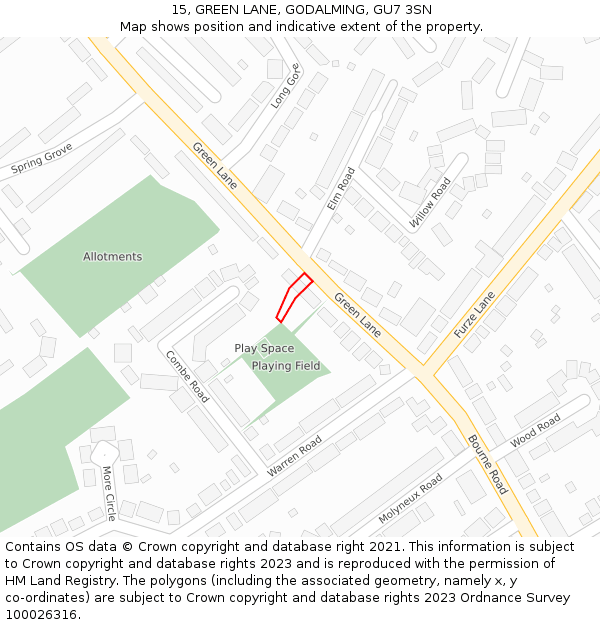 15, GREEN LANE, GODALMING, GU7 3SN: Location map and indicative extent of plot