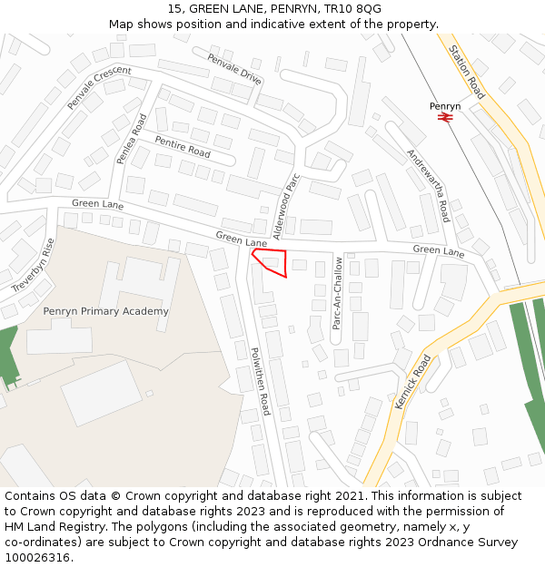 15, GREEN LANE, PENRYN, TR10 8QG: Location map and indicative extent of plot