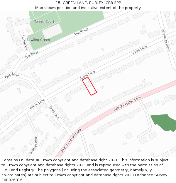 15, GREEN LANE, PURLEY, CR8 3PP: Location map and indicative extent of plot