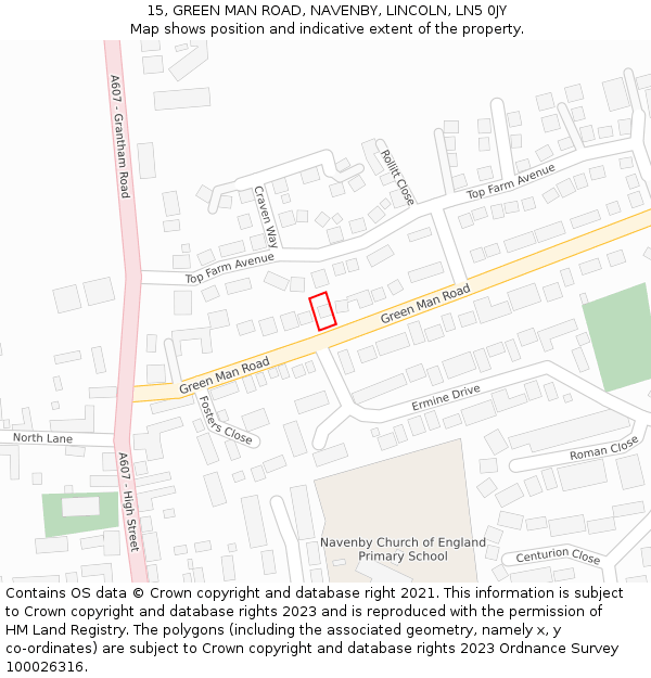 15, GREEN MAN ROAD, NAVENBY, LINCOLN, LN5 0JY: Location map and indicative extent of plot