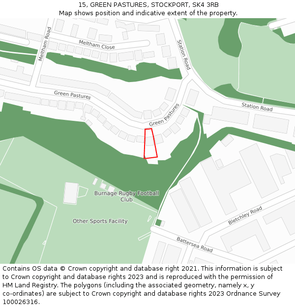 15, GREEN PASTURES, STOCKPORT, SK4 3RB: Location map and indicative extent of plot