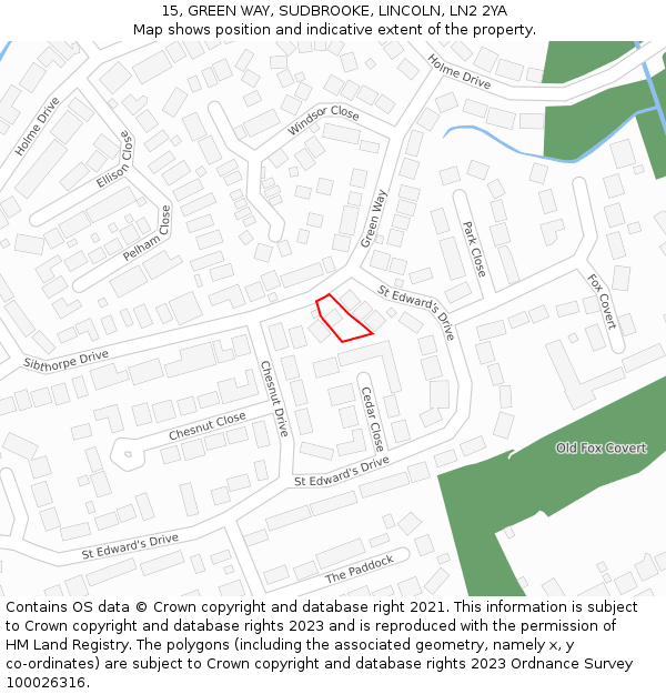 15, GREEN WAY, SUDBROOKE, LINCOLN, LN2 2YA: Location map and indicative extent of plot