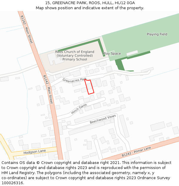 15, GREENACRE PARK, ROOS, HULL, HU12 0GA: Location map and indicative extent of plot