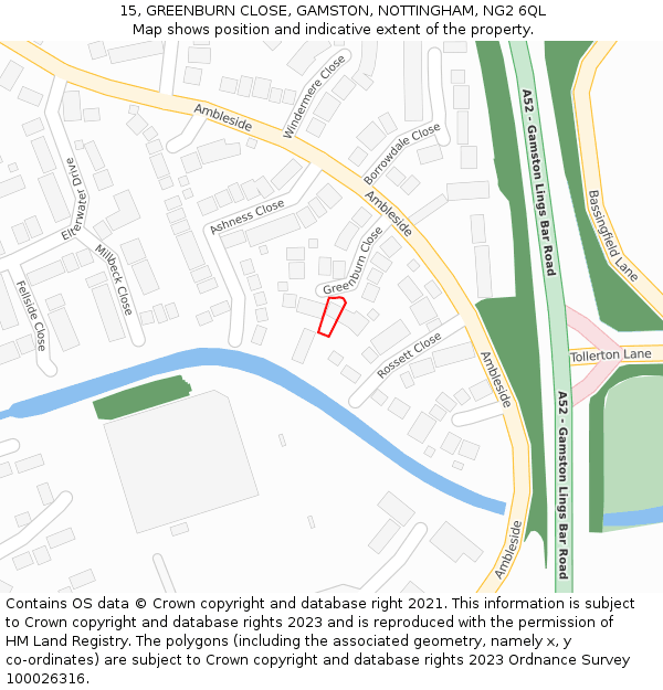 15, GREENBURN CLOSE, GAMSTON, NOTTINGHAM, NG2 6QL: Location map and indicative extent of plot