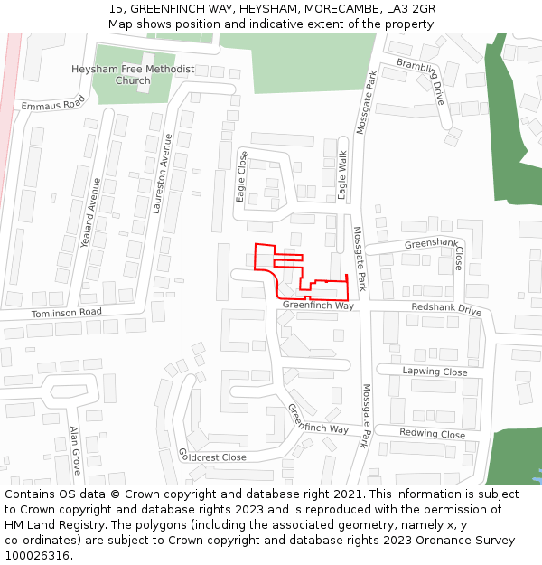 15, GREENFINCH WAY, HEYSHAM, MORECAMBE, LA3 2GR: Location map and indicative extent of plot