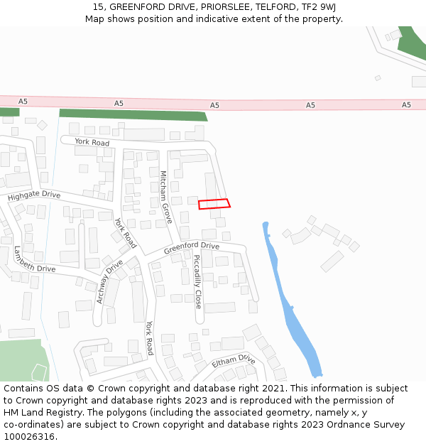 15, GREENFORD DRIVE, PRIORSLEE, TELFORD, TF2 9WJ: Location map and indicative extent of plot