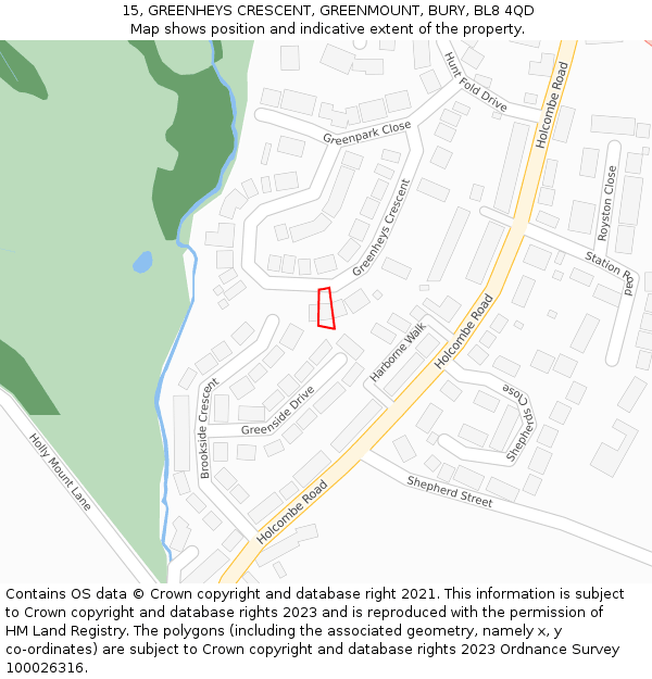 15, GREENHEYS CRESCENT, GREENMOUNT, BURY, BL8 4QD: Location map and indicative extent of plot