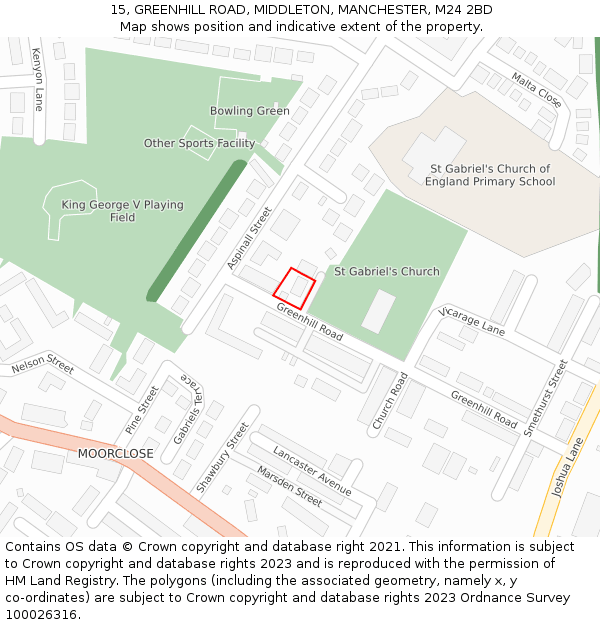 15, GREENHILL ROAD, MIDDLETON, MANCHESTER, M24 2BD: Location map and indicative extent of plot