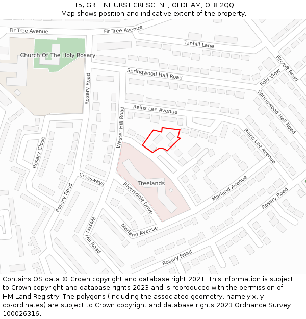 15, GREENHURST CRESCENT, OLDHAM, OL8 2QQ: Location map and indicative extent of plot