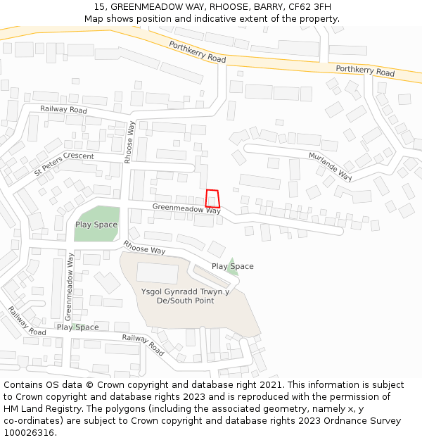 15, GREENMEADOW WAY, RHOOSE, BARRY, CF62 3FH: Location map and indicative extent of plot