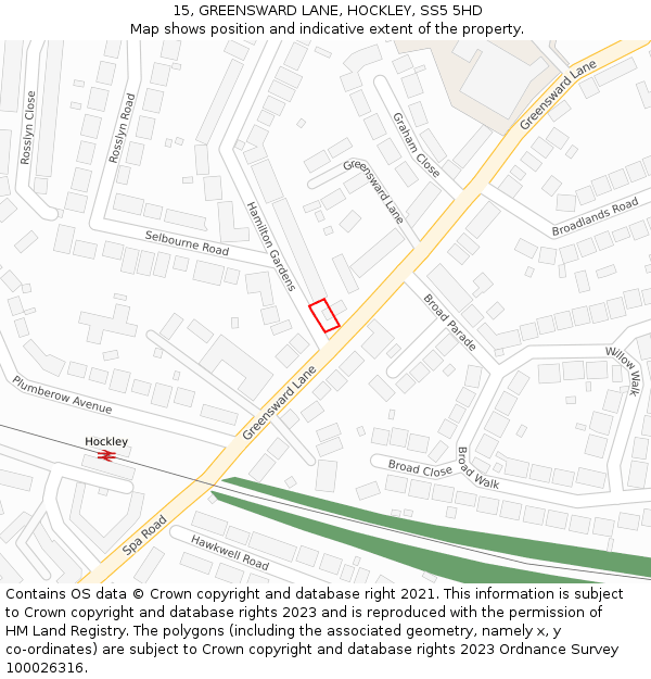 15, GREENSWARD LANE, HOCKLEY, SS5 5HD: Location map and indicative extent of plot