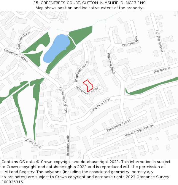 15, GREENTREES COURT, SUTTON-IN-ASHFIELD, NG17 1NS: Location map and indicative extent of plot