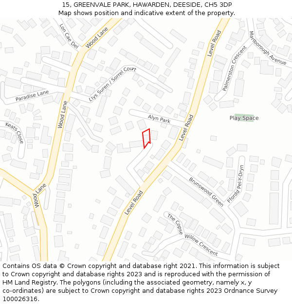 15, GREENVALE PARK, HAWARDEN, DEESIDE, CH5 3DP: Location map and indicative extent of plot