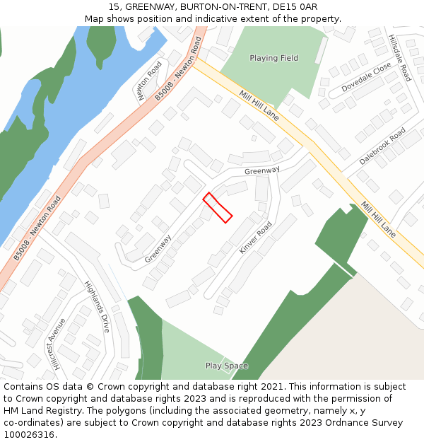 15, GREENWAY, BURTON-ON-TRENT, DE15 0AR: Location map and indicative extent of plot