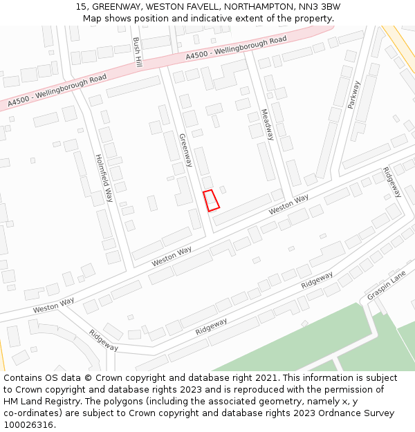 15, GREENWAY, WESTON FAVELL, NORTHAMPTON, NN3 3BW: Location map and indicative extent of plot