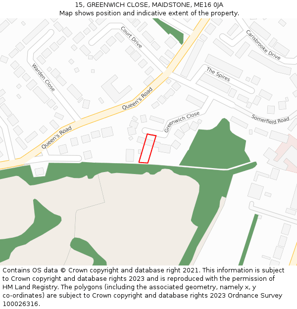 15, GREENWICH CLOSE, MAIDSTONE, ME16 0JA: Location map and indicative extent of plot