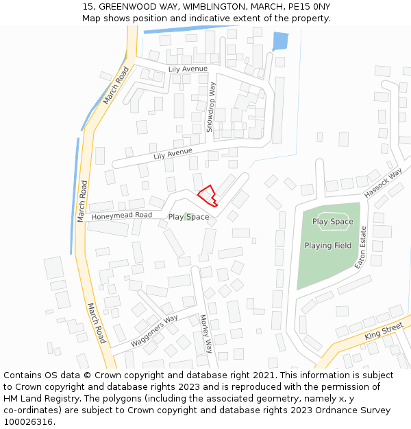 15, GREENWOOD WAY, WIMBLINGTON, MARCH, PE15 0NY: Location map and indicative extent of plot