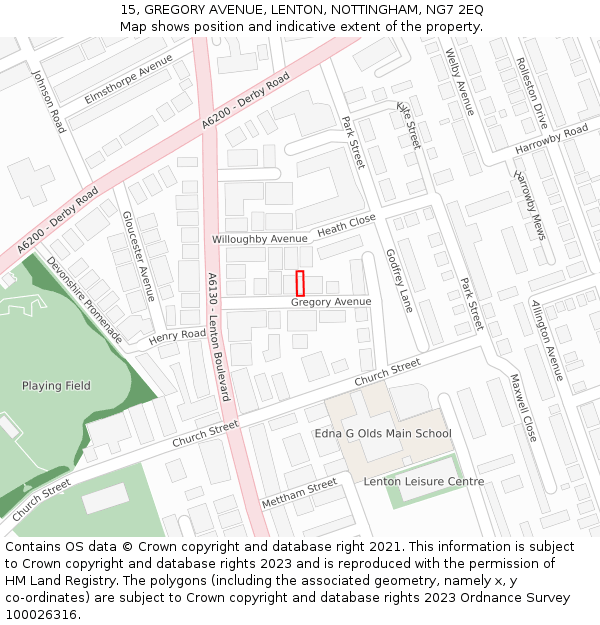 15, GREGORY AVENUE, LENTON, NOTTINGHAM, NG7 2EQ: Location map and indicative extent of plot