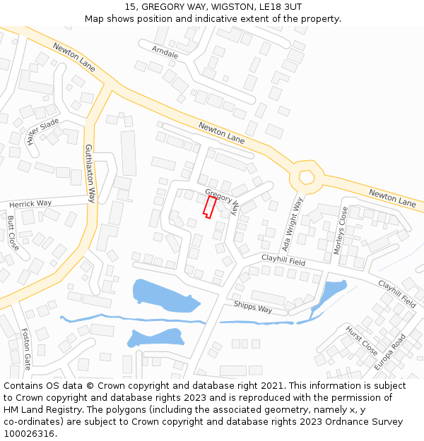 15, GREGORY WAY, WIGSTON, LE18 3UT: Location map and indicative extent of plot