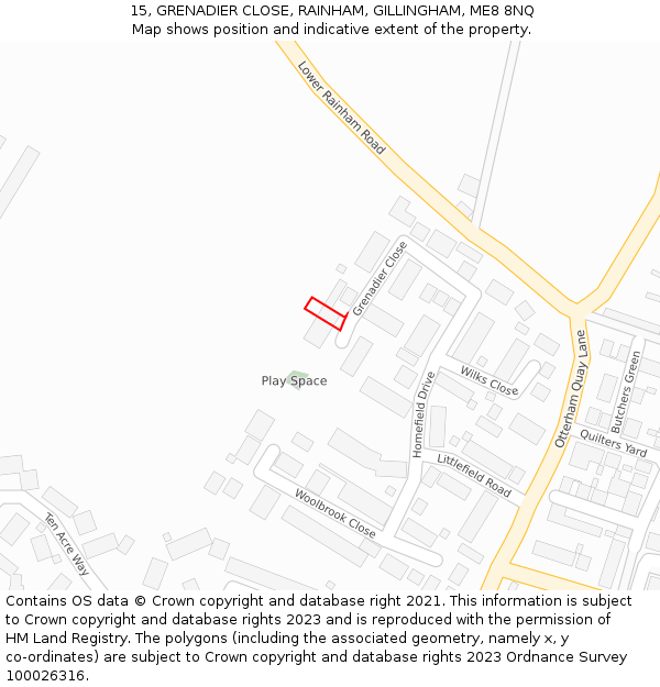 15, GRENADIER CLOSE, RAINHAM, GILLINGHAM, ME8 8NQ: Location map and indicative extent of plot