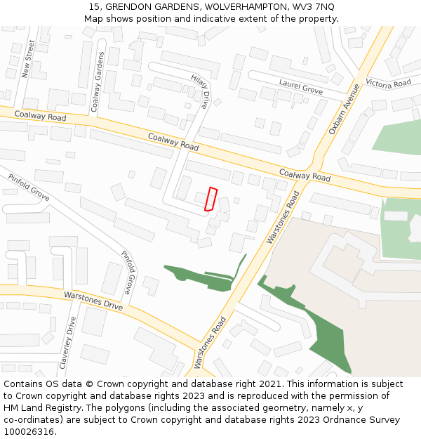 15, GRENDON GARDENS, WOLVERHAMPTON, WV3 7NQ: Location map and indicative extent of plot