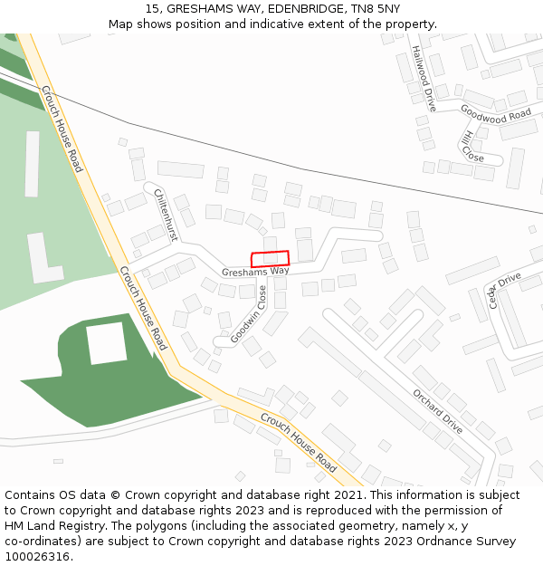 15, GRESHAMS WAY, EDENBRIDGE, TN8 5NY: Location map and indicative extent of plot