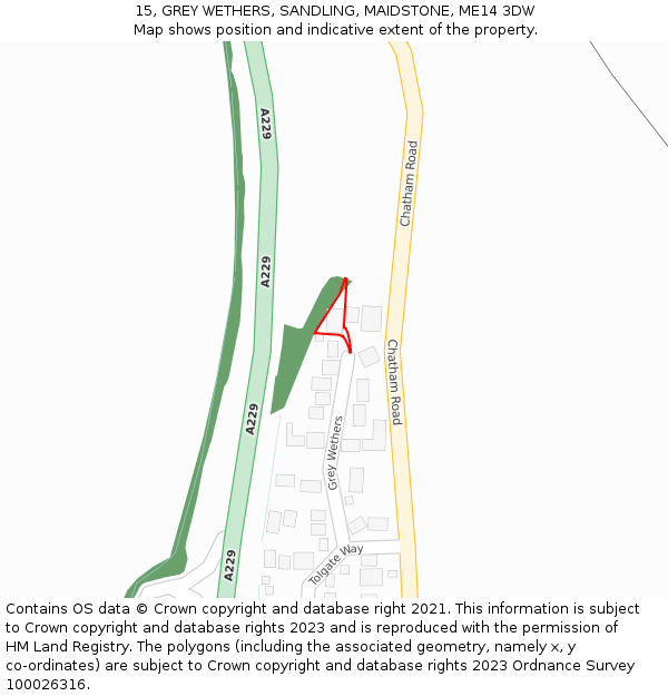 15, GREY WETHERS, SANDLING, MAIDSTONE, ME14 3DW: Location map and indicative extent of plot