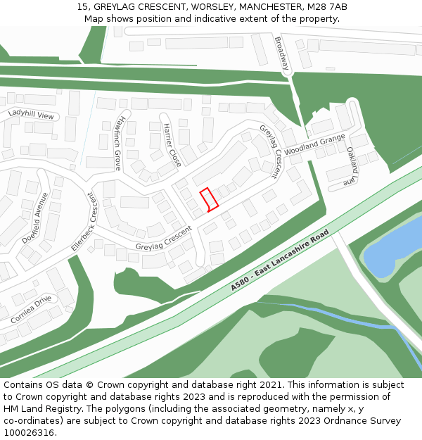 15, GREYLAG CRESCENT, WORSLEY, MANCHESTER, M28 7AB: Location map and indicative extent of plot