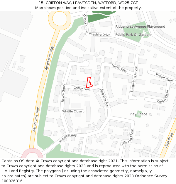 15, GRIFFON WAY, LEAVESDEN, WATFORD, WD25 7GE: Location map and indicative extent of plot
