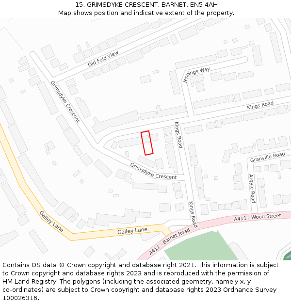 15, GRIMSDYKE CRESCENT, BARNET, EN5 4AH: Location map and indicative extent of plot