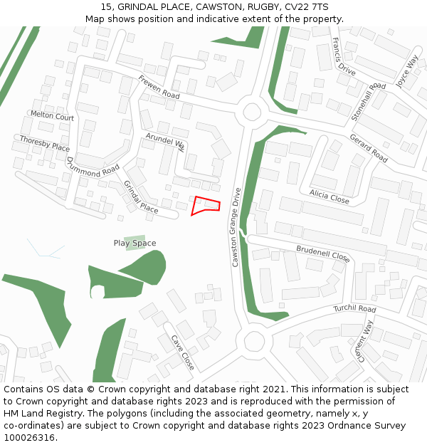15, GRINDAL PLACE, CAWSTON, RUGBY, CV22 7TS: Location map and indicative extent of plot