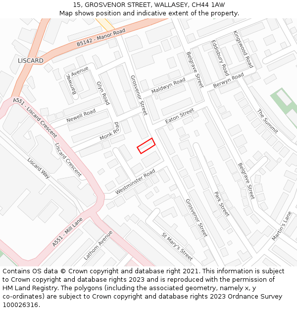 15, GROSVENOR STREET, WALLASEY, CH44 1AW: Location map and indicative extent of plot