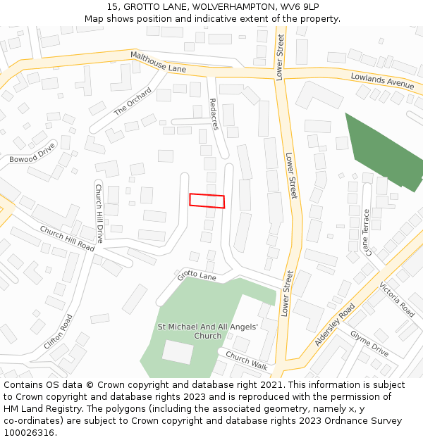 15, GROTTO LANE, WOLVERHAMPTON, WV6 9LP: Location map and indicative extent of plot