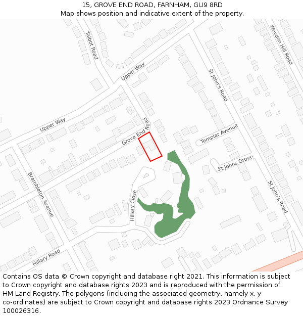 15, GROVE END ROAD, FARNHAM, GU9 8RD: Location map and indicative extent of plot