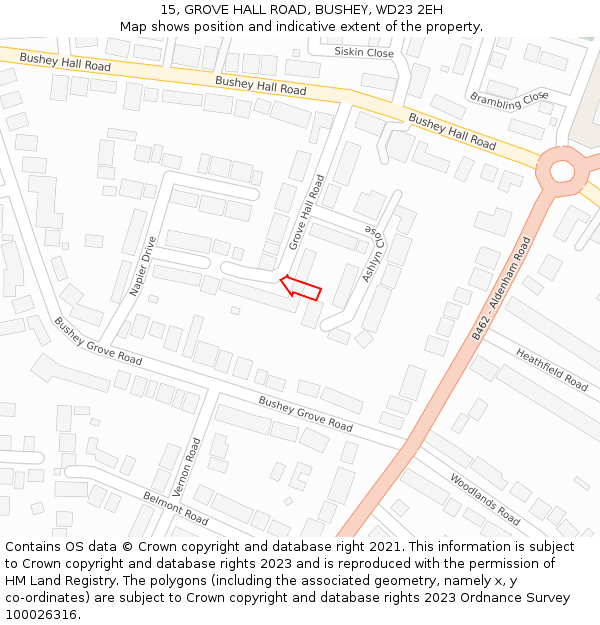 15, GROVE HALL ROAD, BUSHEY, WD23 2EH: Location map and indicative extent of plot