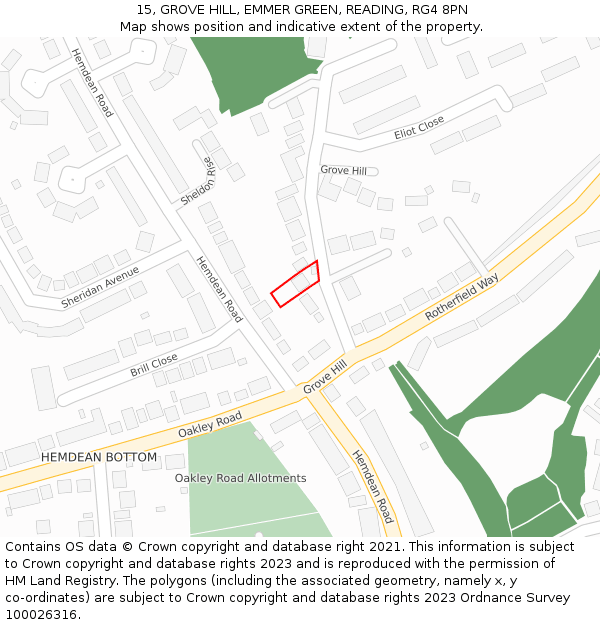 15, GROVE HILL, EMMER GREEN, READING, RG4 8PN: Location map and indicative extent of plot