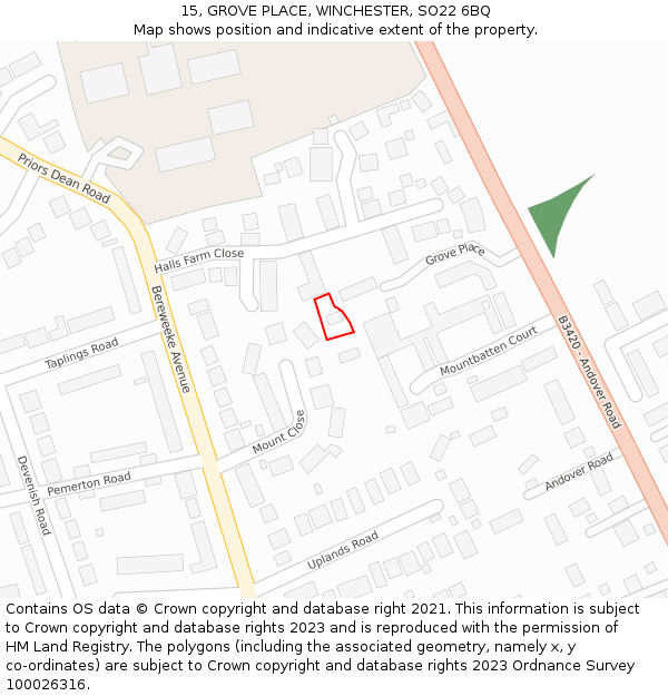 15, GROVE PLACE, WINCHESTER, SO22 6BQ: Location map and indicative extent of plot