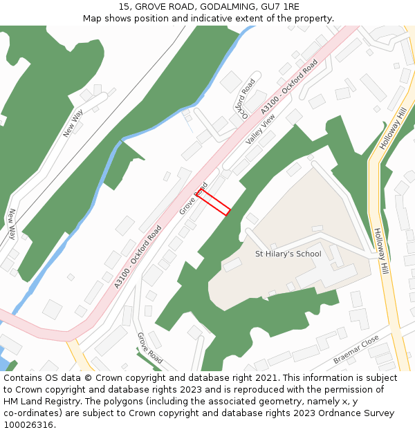 15, GROVE ROAD, GODALMING, GU7 1RE: Location map and indicative extent of plot