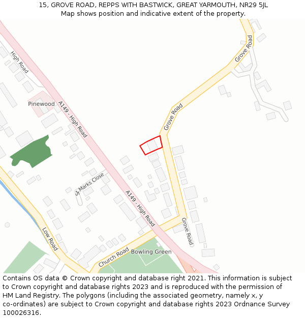 15, GROVE ROAD, REPPS WITH BASTWICK, GREAT YARMOUTH, NR29 5JL: Location map and indicative extent of plot