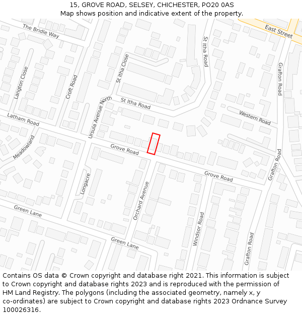 15, GROVE ROAD, SELSEY, CHICHESTER, PO20 0AS: Location map and indicative extent of plot