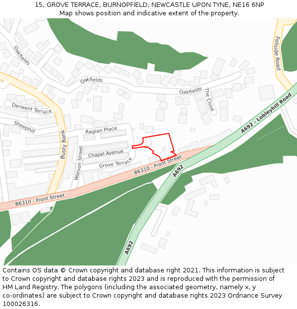 15, GROVE TERRACE, BURNOPFIELD, NEWCASTLE UPON TYNE, NE16 6NP: Location map and indicative extent of plot