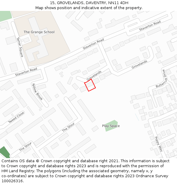 15, GROVELANDS, DAVENTRY, NN11 4DH: Location map and indicative extent of plot