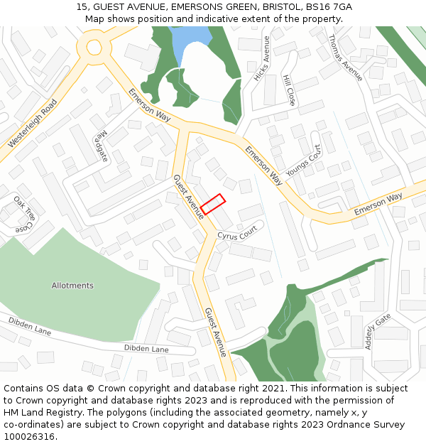 15, GUEST AVENUE, EMERSONS GREEN, BRISTOL, BS16 7GA: Location map and indicative extent of plot